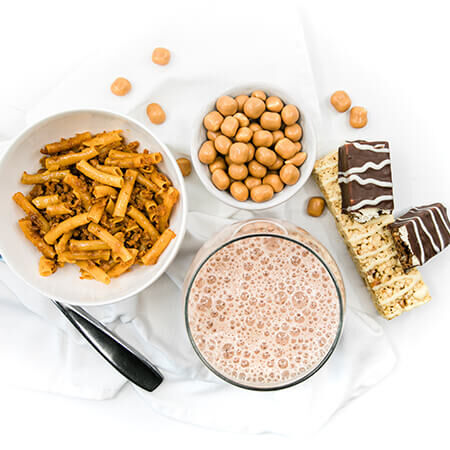 Spicy Cheese Pasta, Poppers, Shake, Protein Bars